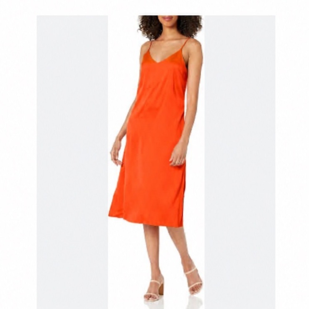 The Drop Ana Orange Midi Slip Dress XL Side Slit Minimalist